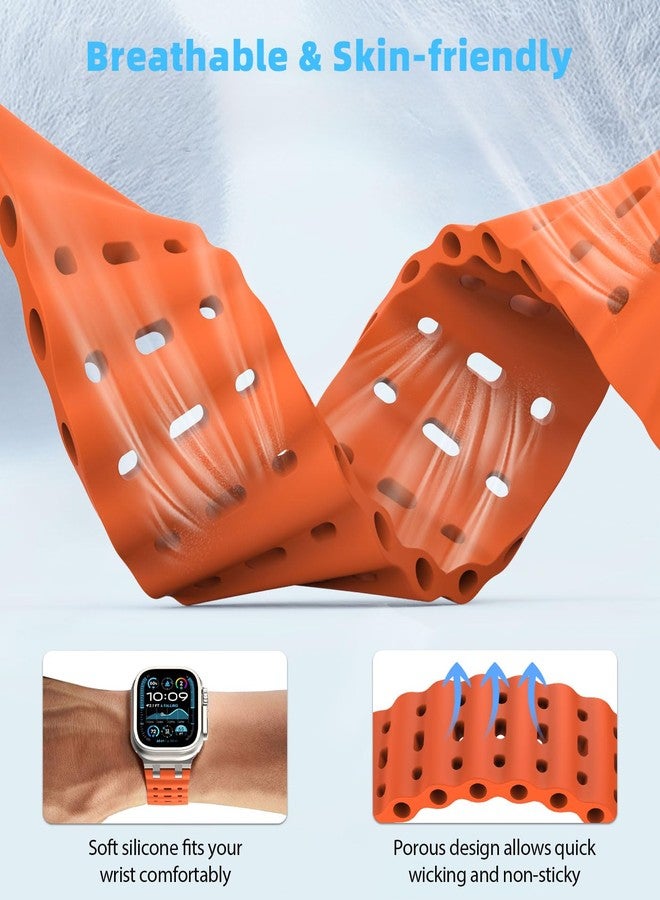 MoKo Ocean Band Compatible with Apple Watch Ultra 3/2/1 49 mm, S11/S10 46 mm, 9/8/7 45 mm, SE3/SE2/SE/6/5/4 44 mm, 3/2/1 42 mm, Breathable Silicone Sports Strap with Metal Connector, Normal - Image 3