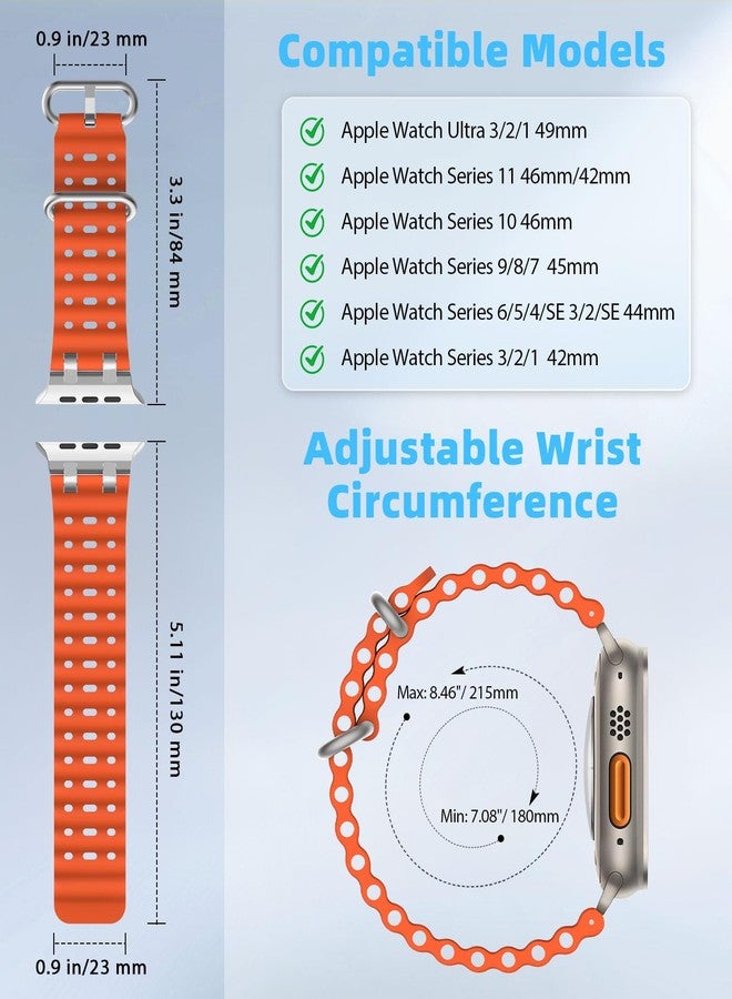 MoKo Ocean Band Compatible with Apple Watch Ultra 3/2/1 49 mm, S11/S10 46 mm, 9/8/7 45 mm, SE3/SE2/SE/6/5/4 44 mm, 3/2/1 42 mm, Breathable Silicone Sports Strap with Metal Connector, Normal - Image 2
