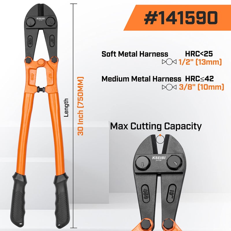 KSEIBI 141590 Heavy-Duty Large Bolt Cutter 30" for Cutting Fence, Steel Wire, Chain, Screws, Rivet, Padlock, and Metal Rods with Soft Grip Rubber Ergonomic Handle Cutters - Image 2