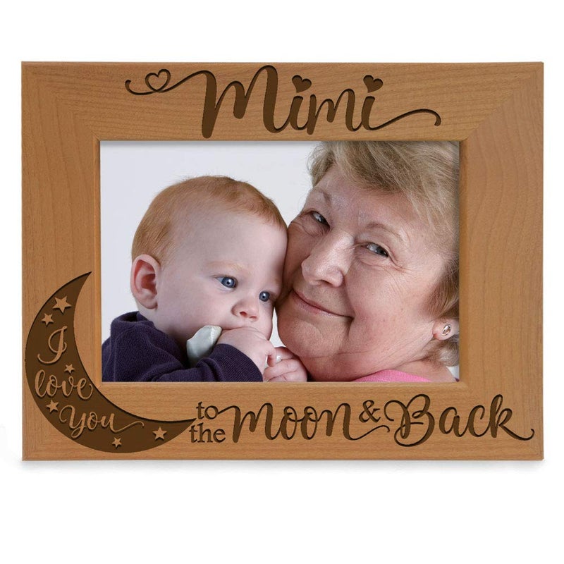 Kate Posh KATE POSH  Mimi I Love You to The Moon and Back Engraved Natural Wood Picture Frame Grandparents Day Gifts Grandma Gifts for Nana 4x6Horizontal