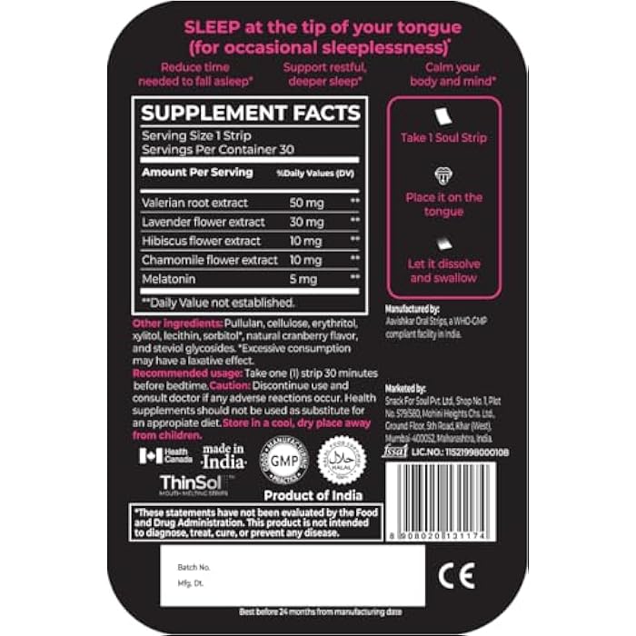 Soul Strips Snooze Vegan Sugar Free Cranberry Flavor 30 Strips - Image 3