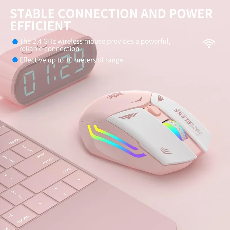 بلاكبيرد جيم سنتر Pink RGB Rechargeable Wireless 1600DPI Illuminated Wireless Mouse Bwm1