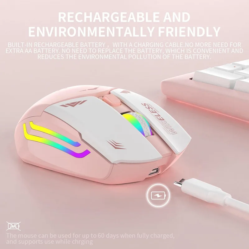 بلاكبيرد جيم سنتر Pink RGB Rechargeable Wireless 1600DPI Illuminated Wireless Mouse Bwm1