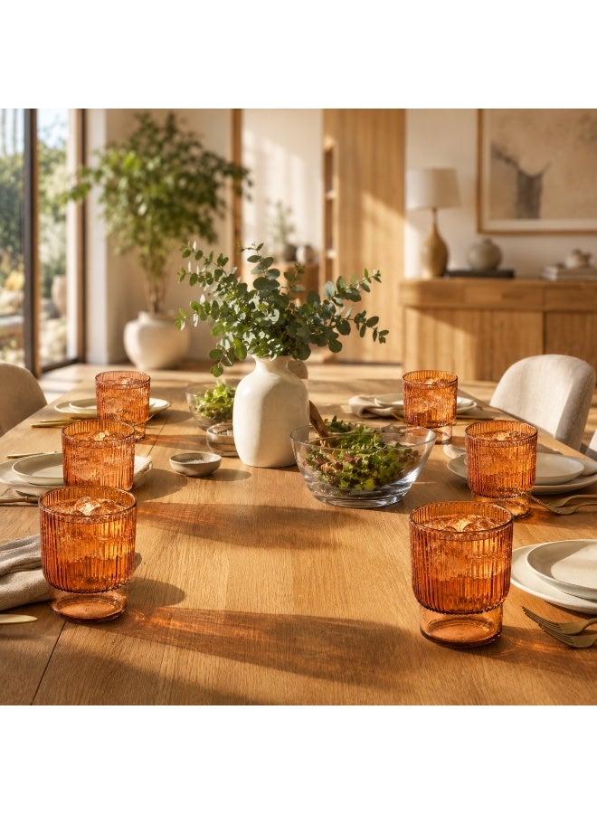 Acrylic Drinking Tumbler Set 6 Pieces BPA-Free Food-Grade Ribbed Reusable Cups for Dining Table Kitchen Parties & Home Décor (Amber Orange) - Image 3