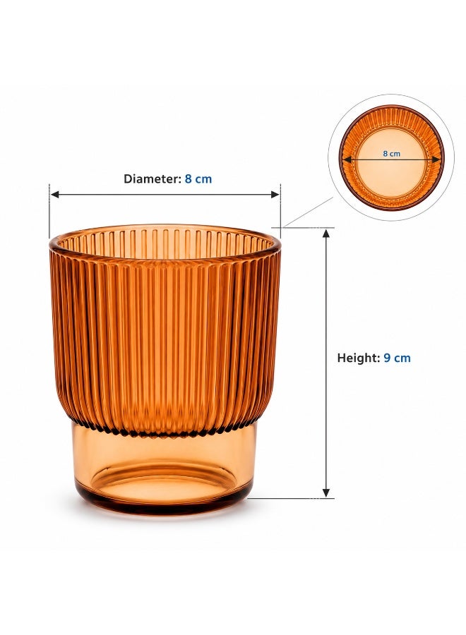 Acrylic Drinking Tumbler Set 6 Pieces BPA-Free Food-Grade Ribbed Reusable Cups for Dining Table Kitchen Parties & Home Décor (Amber Orange) - Image 5