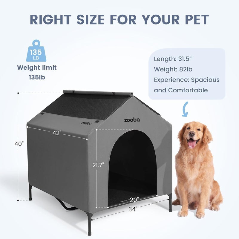 Zooba 42â€ Outdoor Dog House for Large Breeds, Durable Large Dog Shelter with Weatherproof 600D PVC Canopy, Breathable 2x1 Textilene Fabric Elevated Dog Bed, XL Dog Kennel for Outside Use - Image 4