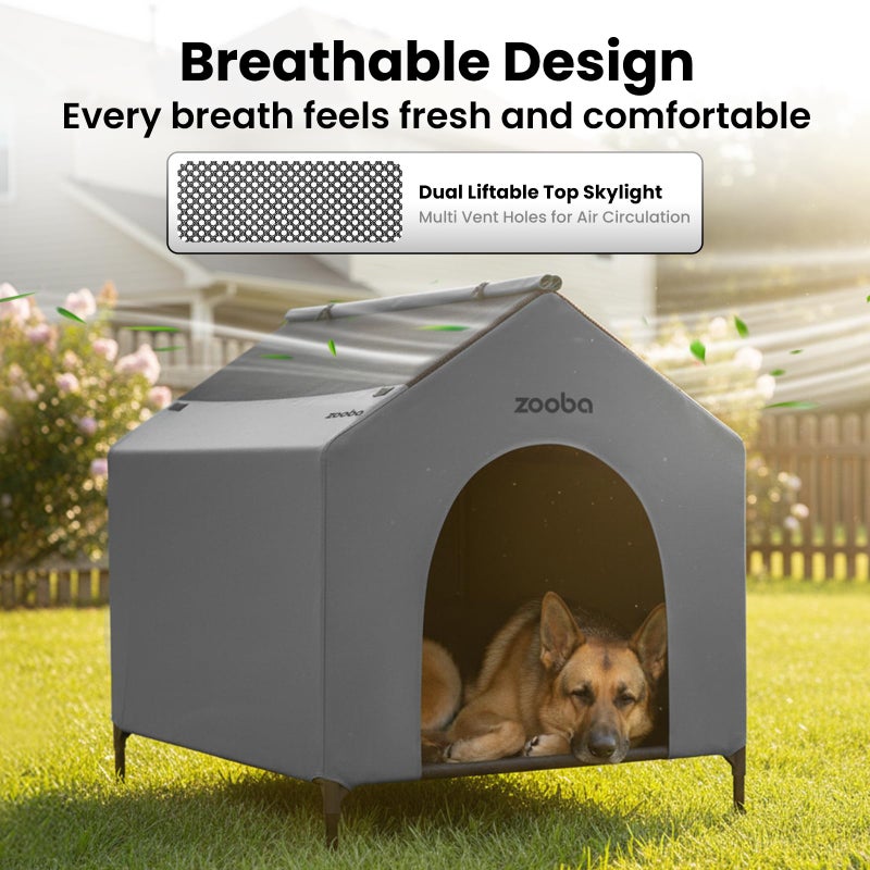 Zooba 42â€ Outdoor Dog House for Large Breeds, Durable Large Dog Shelter with Weatherproof 600D PVC Canopy, Breathable 2x1 Textilene Fabric Elevated Dog Bed, XL Dog Kennel for Outside Use - Image 2