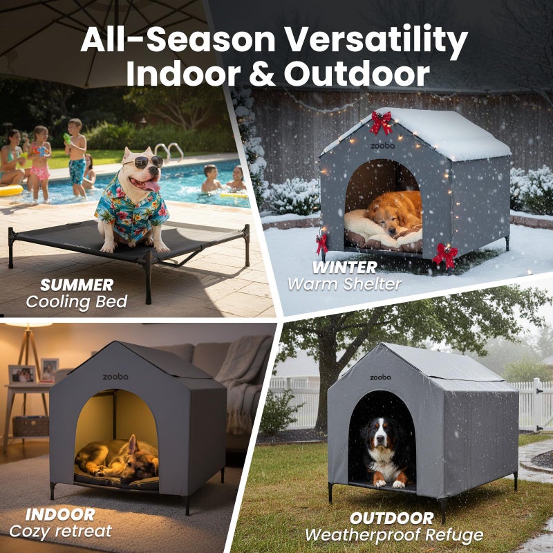 Zooba 42â€ Outdoor Dog House for Large Breeds, Durable Large Dog Shelter with Weatherproof 600D PVC Canopy, Breathable 2x1 Textilene Fabric Elevated Dog Bed, XL Dog Kennel for Outside Use - Image 5