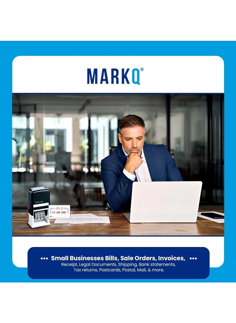 MARKQ - Recieved Stamp with Date, Self Inking Stamp for Office Business Supplies, Red Ink Date and Blue Text - Image 1
