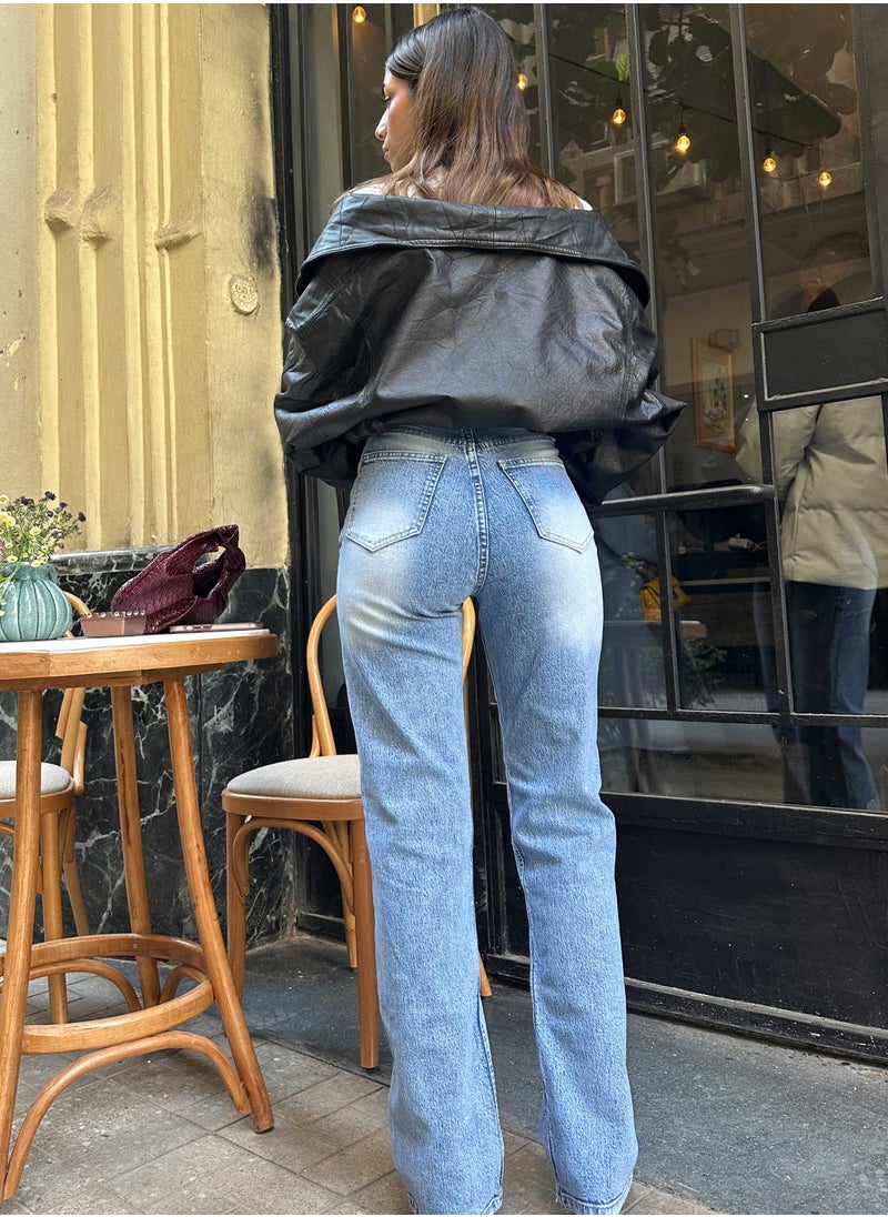 CIZARO - Ultra - Comfort Straight Jeans – High-Waist Stone Blue Jeans - Image 1