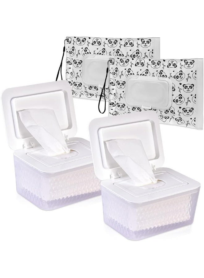 Umtiti Wipes Dispenser & Wipes Pouch/Tissue Bag, Wipes/Tissue Case with Moisture Seal Secure Lid, Non-Slip Rubber Feet & Sealing Design Keeps Wipes Fresh, Dustproof Wipes Container(2WH+2Panda) - Image 1