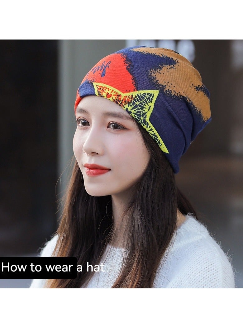 AROAQ Women Casual Beanies Hat, Autumn And Winter Comfortable Twist Hat Bib For Women, Soft Stretchy Women Knit Cap, Warm Neck Sheath Head Hat For Women Girls Teens,(Black Background Sunflower)  - Image 2