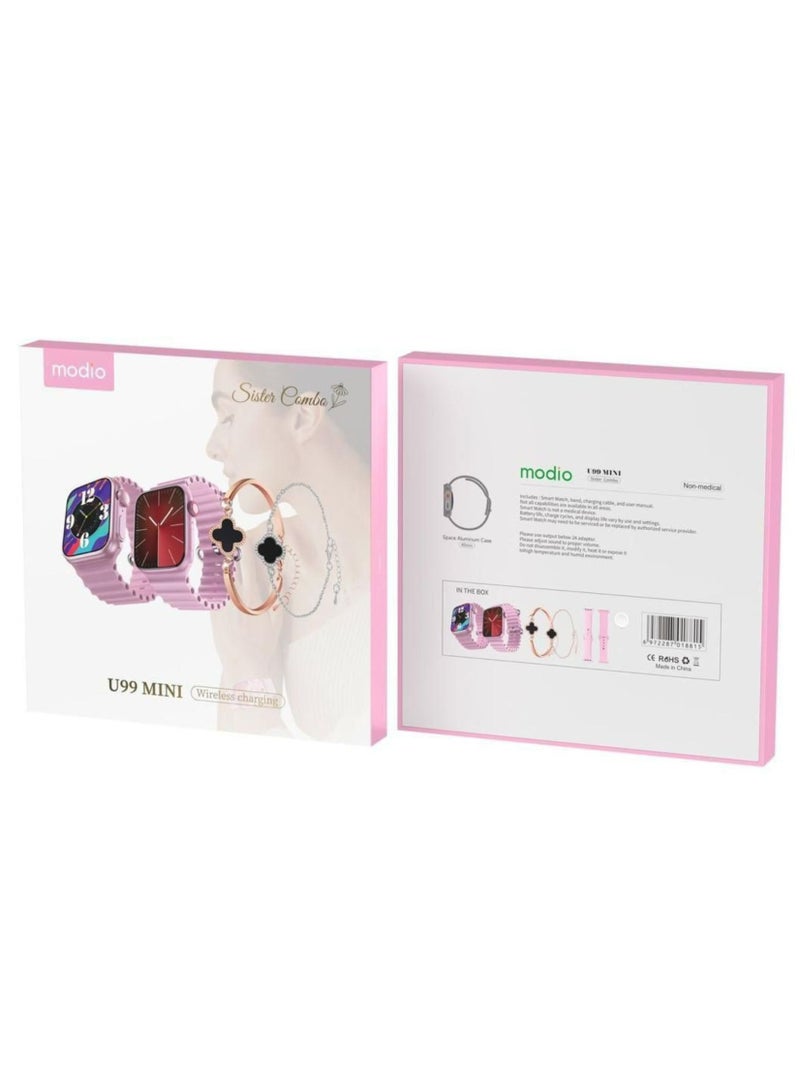 modio U99 Mini Smartwatch with Wireless Charging, Durable Space Aluminium Case, Fitness Tracker, Heart Rate Monitor, Sports Mode, Waterproof, Compatible with Android & iOS – Pink - Image 4