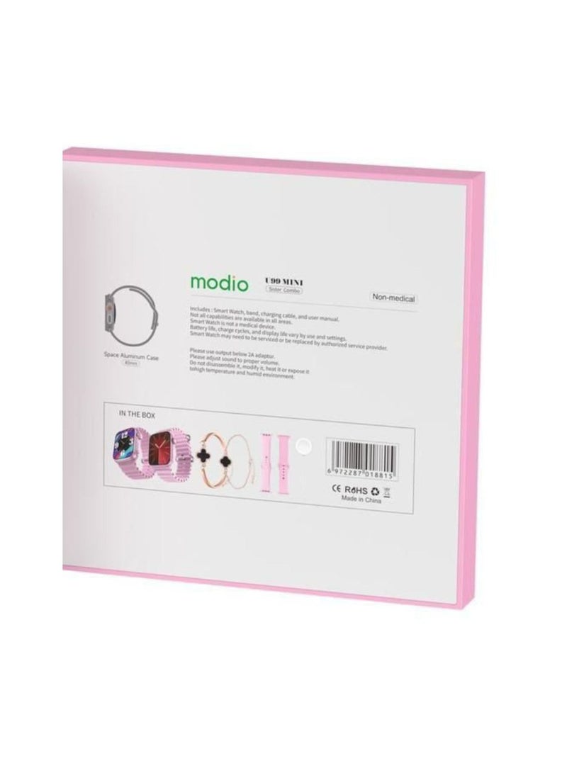 modio U99 Mini Smartwatch with Wireless Charging, Durable Space Aluminium Case, Fitness Tracker, Heart Rate Monitor, Sports Mode, Waterproof, Compatible with Android & iOS – Pink - Image 3