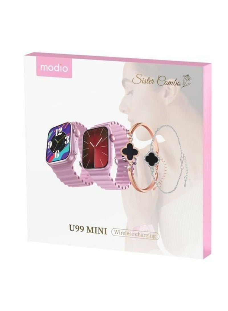 modio U99 Mini Smartwatch with Wireless Charging, Durable Space Aluminium Case, Fitness Tracker, Heart Rate Monitor, Sports Mode, Waterproof, Compatible with Android & iOS – Pink - Image 2