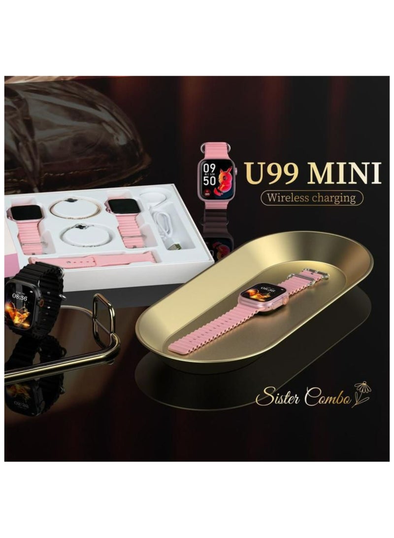 modio U99 Mini Smartwatch with Wireless Charging, Durable Space Aluminium Case, Fitness Tracker, Heart Rate Monitor, Sports Mode, Waterproof, Compatible with Android & iOS – Pink - Image 1