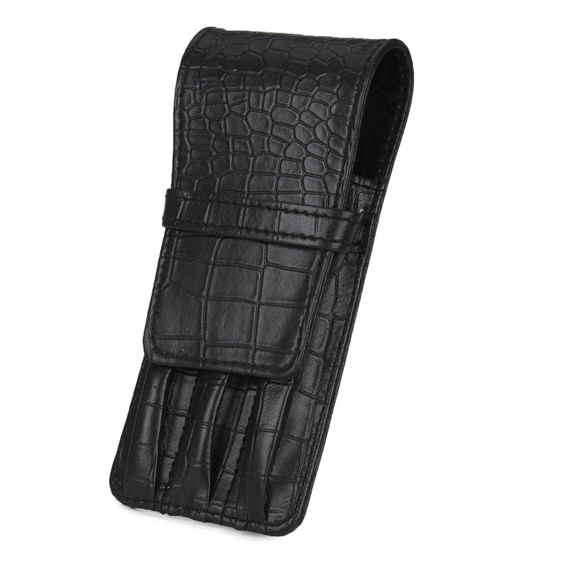 essart Faux Leather 3-Slot Pen Case with Secure Loop - Stylish & Durable, Perfect for Fountain Pens in Croco-Black Color - Image 4