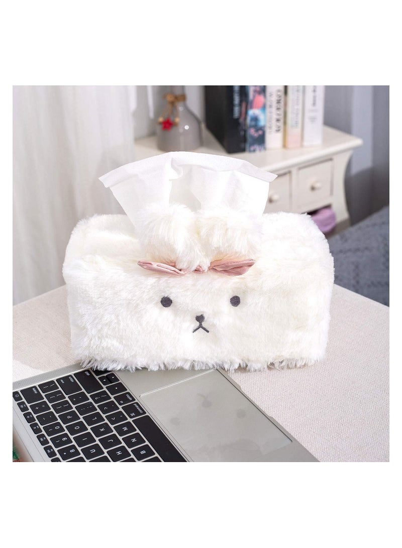 Plush Rabbit Tissue Box, SYOSI Cute Box Cover, Fluffy Home Décor, Office Desk Decoration, Car Accessories, Bunny, (White, Rectangle) - Image 5