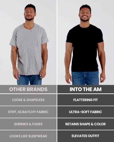INTO THE AM Men's Plain Basic Tees 3 Pack Multipack - Fitted Essential Crewneck Blank Gym Classic Casual True Fit Fashion Undershirts for Guys (Black/Grey/Navy, Large) - Image 4