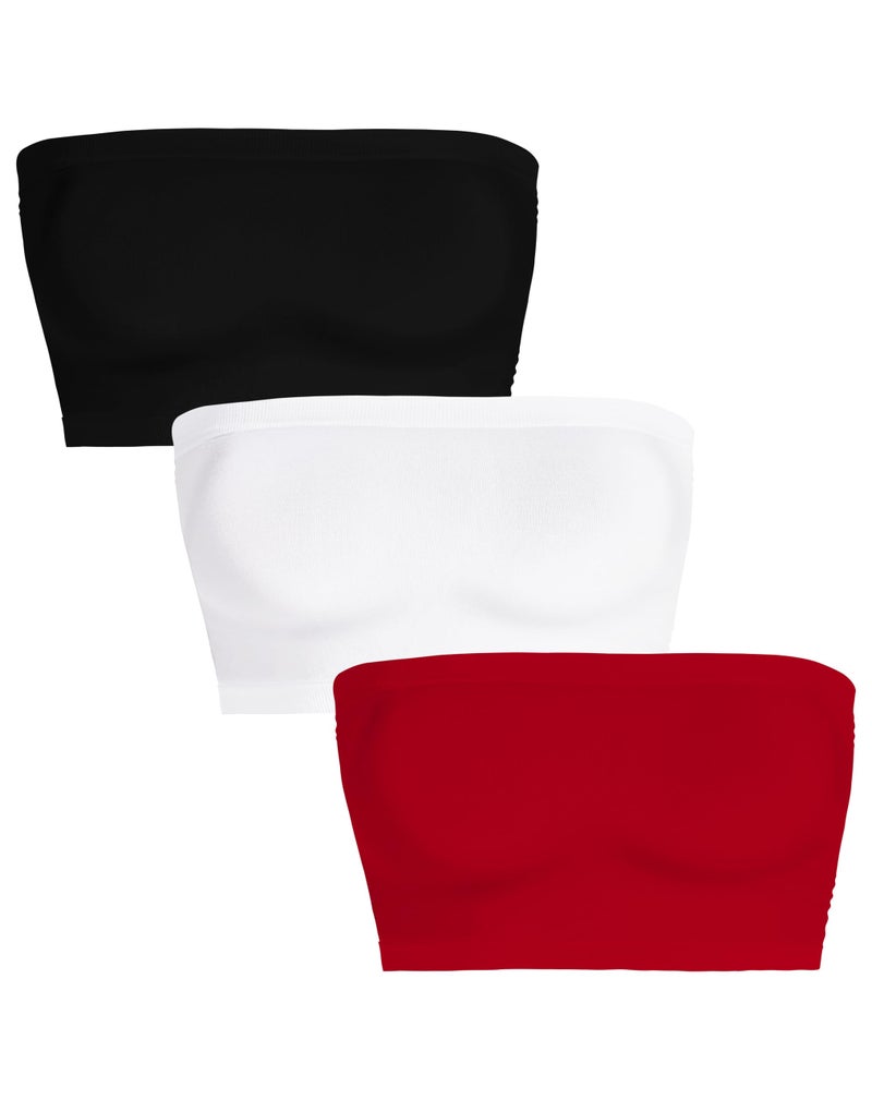 CHICGAL Womens Tube Tops Summer Bandeau Casual Crop Top Going Out Strapless Tank Basic Short Shirt(3 Pieces Black,White,Red,M) - Image 1
