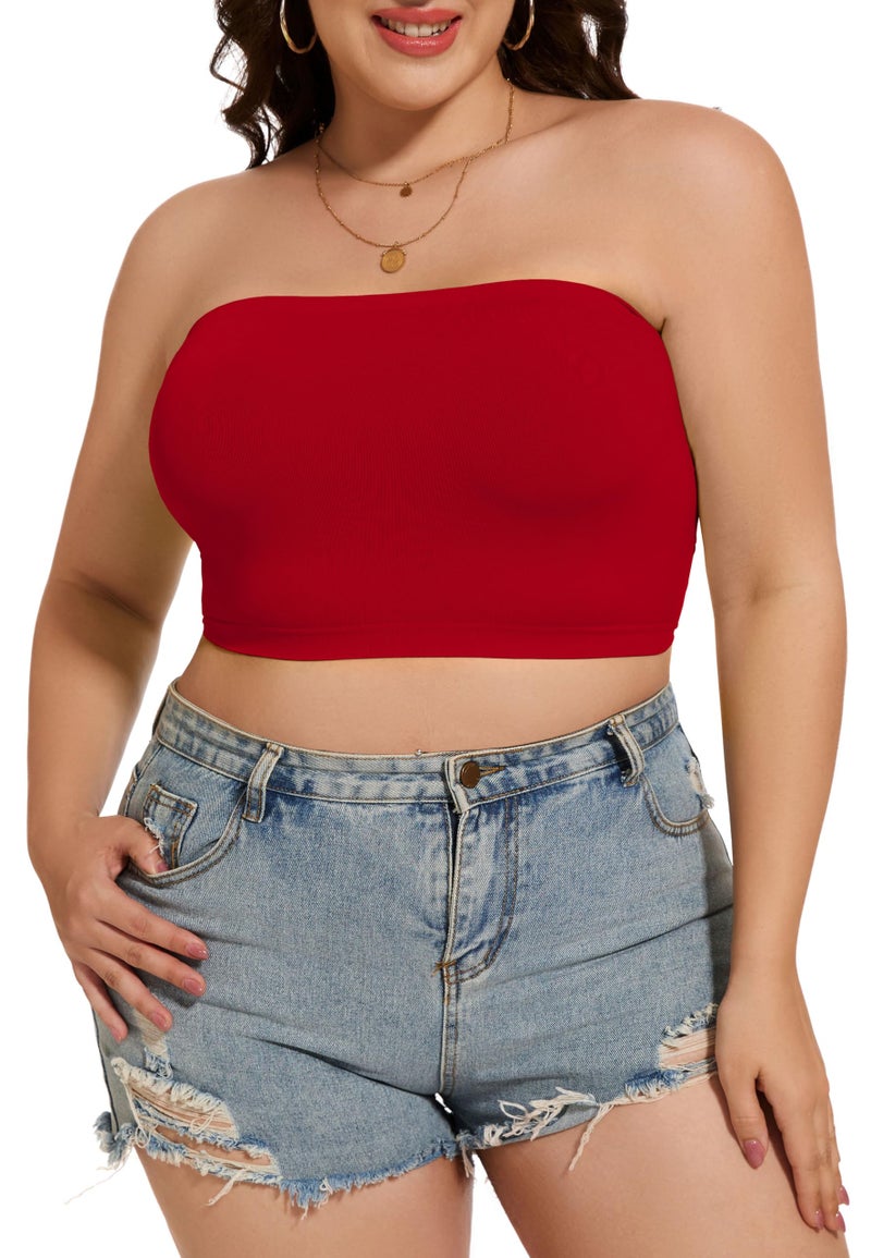 CHICGAL Womens Tube Tops Summer Bandeau Casual Crop Top Going Out Strapless Tank Basic Short Shirt(3 Pieces Black,White,Red,M) - Image 5
