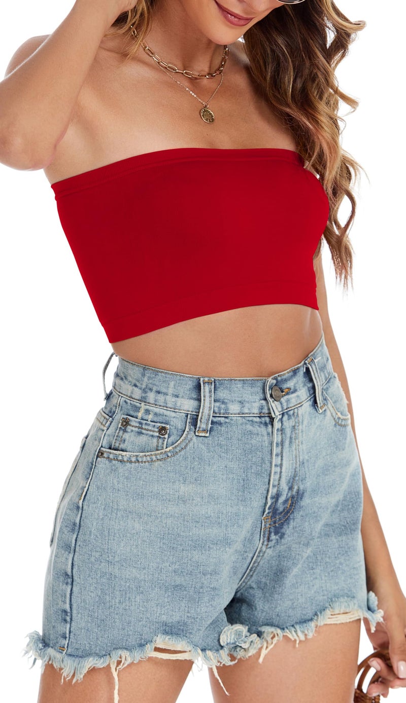 CHICGAL Womens Tube Tops Summer Bandeau Casual Crop Top Going Out Strapless Tank Basic Short Shirt(3 Pieces Black,White,Red,M) - Image 4