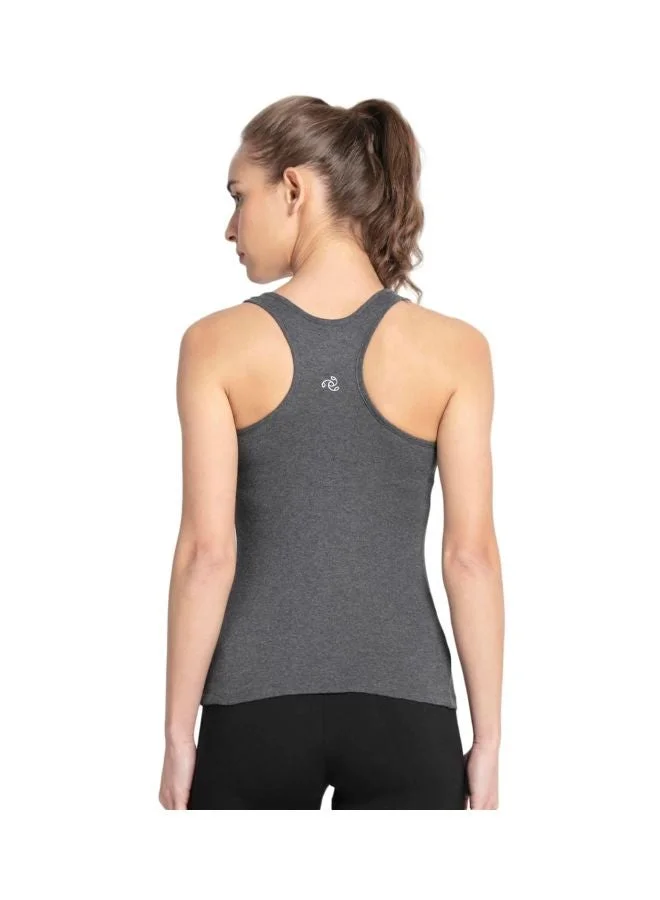 Jockey Charcoal Melange Jockey 1467 Women Super Combed Cotton Rib Fabric Slim Fit Solid Racerback Styled Tank Top for Women | Best Price UAE