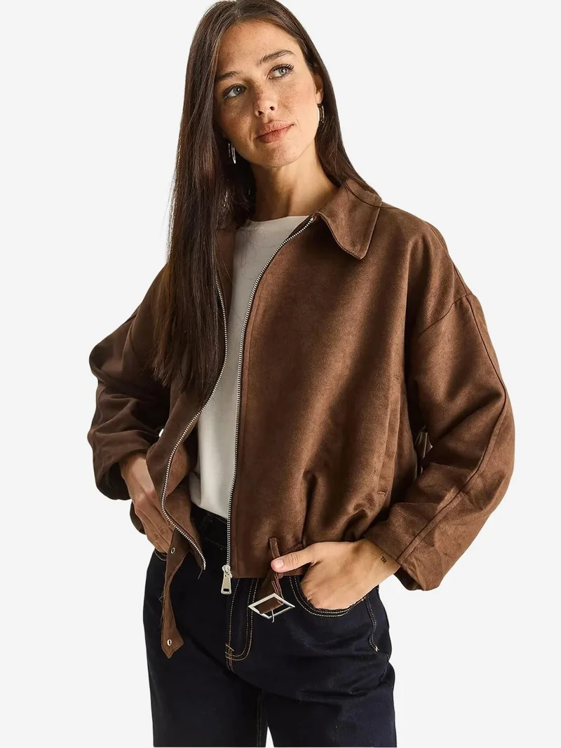 Bianco Lucci LUCCI Oversized Faux Suede Jacket