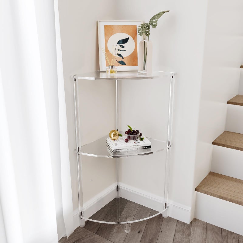 Eglaf Acrylic Triangle End Table - 3 Tier Corner Side Table - Small Corner Table for Living Room, Bedroom, Bathroom - 11.8'' L x 11.8'' W x 26 ''H - Image 2