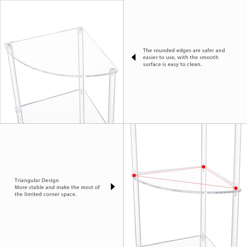 Eglaf Acrylic Triangle End Table - 3 Tier Corner Side Table - Small Corner Table for Living Room, Bedroom, Bathroom - 11.8'' L x 11.8'' W x 26 ''H - Image 4