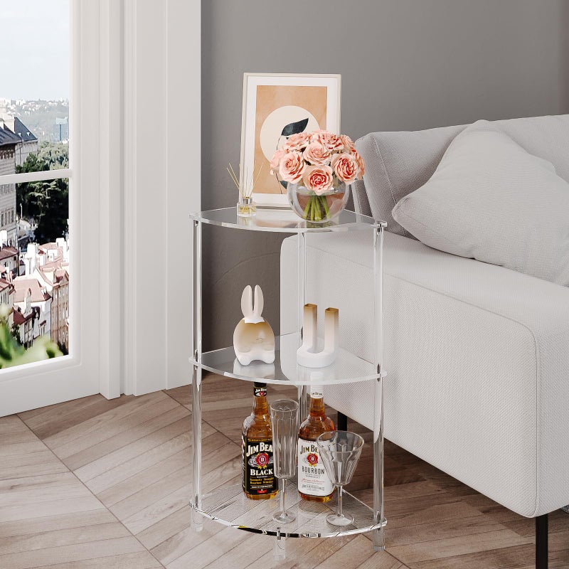 Eglaf Acrylic Triangle End Table - 3 Tier Corner Side Table - Small Corner Table for Living Room, Bedroom, Bathroom - 11.8'' L x 11.8'' W x 26 ''H - Image 5