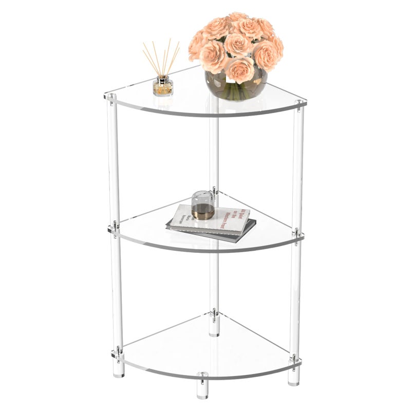 Eglaf Acrylic Triangle End Table - 3 Tier Corner Side Table - Small Corner Table for Living Room, Bedroom, Bathroom - 11.8'' L x 11.8'' W x 26 ''H - Image 1