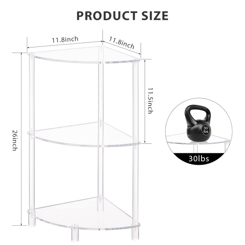Eglaf Acrylic Triangle End Table - 3 Tier Corner Side Table - Small Corner Table for Living Room, Bedroom, Bathroom - 11.8'' L x 11.8'' W x 26 ''H - Image 3