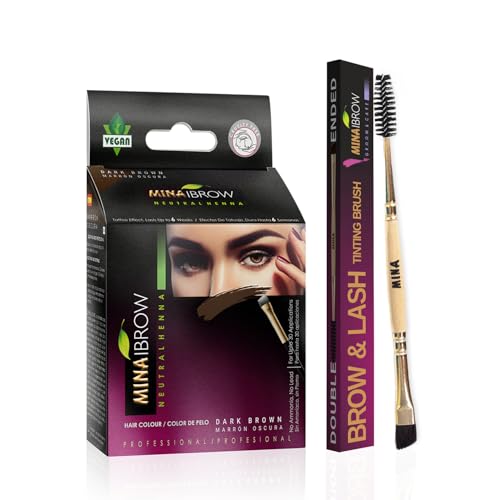 MinaiBrow Dark Brown Natural Spot Coloring Brow Tinting Powder with Duo Angled Brush Permanent Plantbased Vegan Crueltyfree Hair Color 10582 Ounce