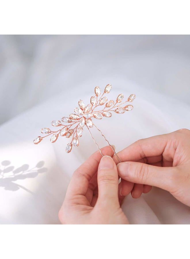 Unicra Bride Wedding Crystal Hair Pins Bridal Hair Pieces Wedding Hair Accessories for Women and Girls Pack of 1 (Rose Gold) - Image 3
