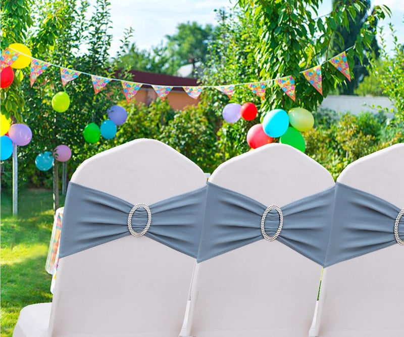 Gankar 50pcs Dusty Blue Chair Sashes for Wedding Ceremony  Elastic Chair Bands Bows for Party Banquet Theme Hotel Restaurant Event Decorations  50 Pieces  Dusty Blue - Image 2