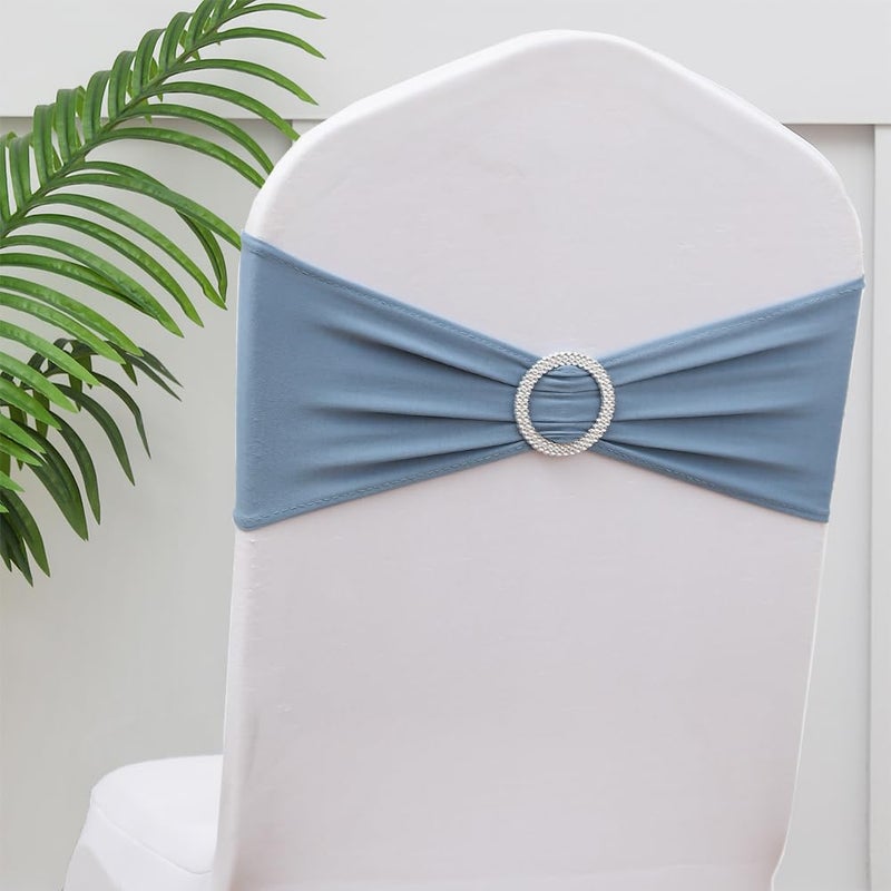 Gankar 50pcs Dusty Blue Chair Sashes for Wedding Ceremony  Elastic Chair Bands Bows for Party Banquet Theme Hotel Restaurant Event Decorations  50 Pieces  Dusty Blue - Image 1