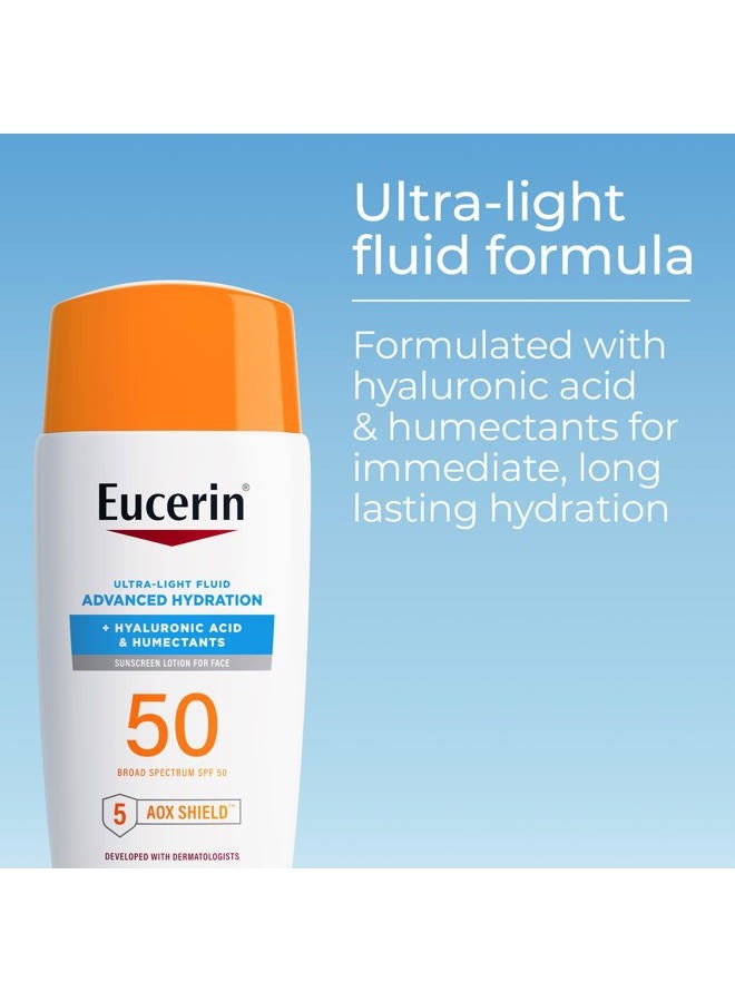 Eucerin Sun Advanced Hydration Ultra-Lightweight Face Sunscreen SPF 50 with Hyaluronic Acid & Humectants, Hydrating Sunscreen for Face, Non Comedogenic and Hypoallergenic, 1.7 Fl Oz Bottle - Image 2