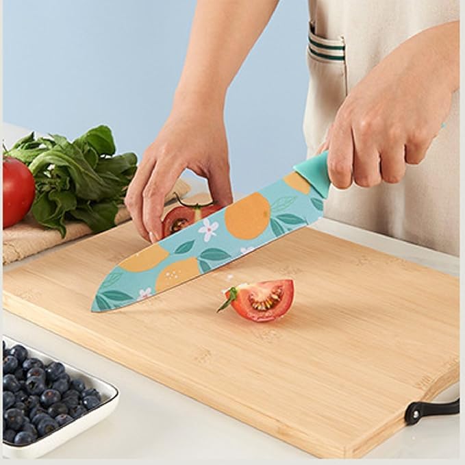 LYBAA Knife Set Colour Printed Stainless Steel NonStick with NonSlip Ergonomic Handle Professional Chef Ultra Sharp Knife Set for Kitchen Restaurant Blue Set of 3 - Image 3