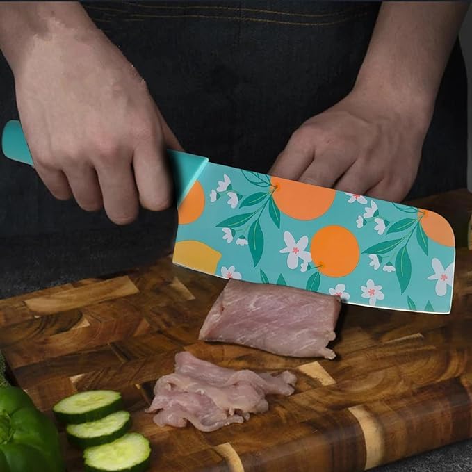 LYBAA Knife Set Colour Printed Stainless Steel NonStick with NonSlip Ergonomic Handle Professional Chef Ultra Sharp Knife Set for Kitchen Restaurant Blue Set of 3 - Image 5