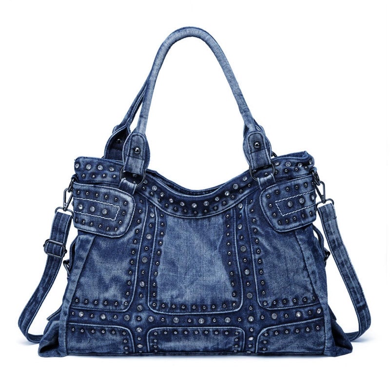 iPinee Designer Denim Handbags for Women Hobo Tote Bag Crossbody Denim Purses Blue Jean Shoulder Bag (IP-A5) - Image 1