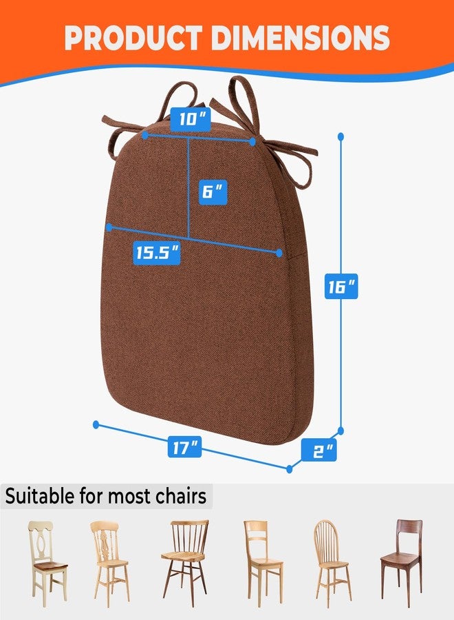 Sunsleek Chair Cushions for Dining Chairs, D-Shaped Seat Cushions with Removable Washable Cover and Ties, Chair Pads for Kitchen, Indoor Dining Room, Patio Chairs, 17'' x 16'', Set of 4, Brown - Image 2