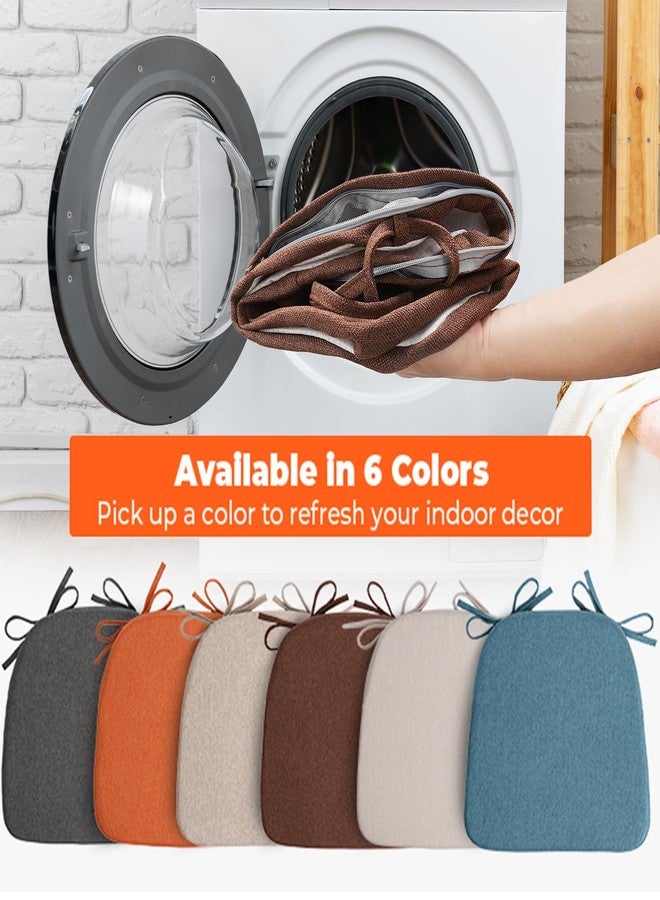 Sunsleek Chair Cushions for Dining Chairs, D-Shaped Seat Cushions with Removable Washable Cover and Ties, Chair Pads for Kitchen, Indoor Dining Room, Patio Chairs, 17'' x 16'', Set of 4, Brown - Image 3