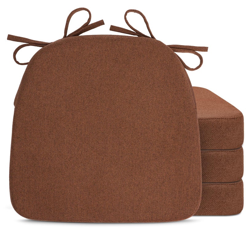 Sunsleek Chair Cushions for Dining Chairs, D-Shaped Seat Cushions with Removable Washable Cover and Ties, Chair Pads for Kitchen, Indoor Dining Room, Patio Chairs, 17'' x 16'', Set of 4, Brown - Image 1