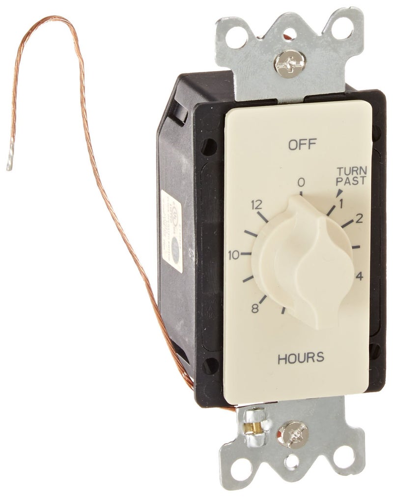 NSI A512H Tork Spring-Wound in-Wall Twist Timer with 12-Hour Length and Ivory Faceplate for Automatic Shutoff of Fans or Light - Image 1