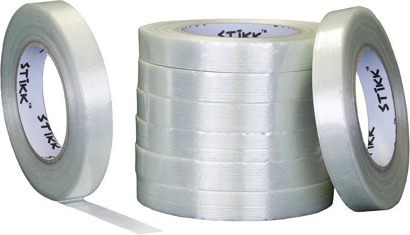 STIKK 8 Pack 3/4" inch Clear Fiberglass Reinforced Filament Strapping Packing Palletizing Tape (.75in 18MM) - Image 1
