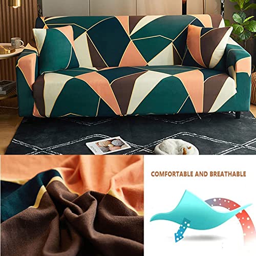 House of Quirk Universal Single Seater Sofa Cover Big Elasticity Cover for Couch Flexible 140 GSM Sofa Slipcover (Green Peach Prism, 90-145cm) - Image 3