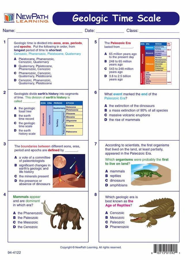 New Path Learning 947122 Geologic Time Scale Visual Learning Guides, Set/5-4-Panel, 11" x 17" Laminated Guides, Full-Color Graphic Overview, Write-On/Wipe-Off Activities - Image 4