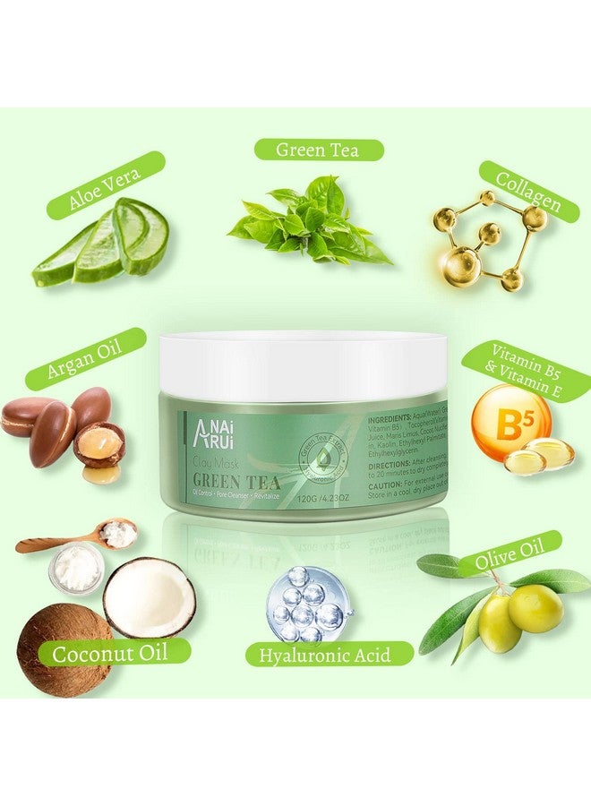 ANAI RUI Green Tea Mask, Clay Mask For Poreless Deep Cleanse, Green Tea Face Mask Blackhead Remover With Kaolin, Aloe, Collagen, Pore Minimizer, Hydrating, Moisturizing - Image 2
