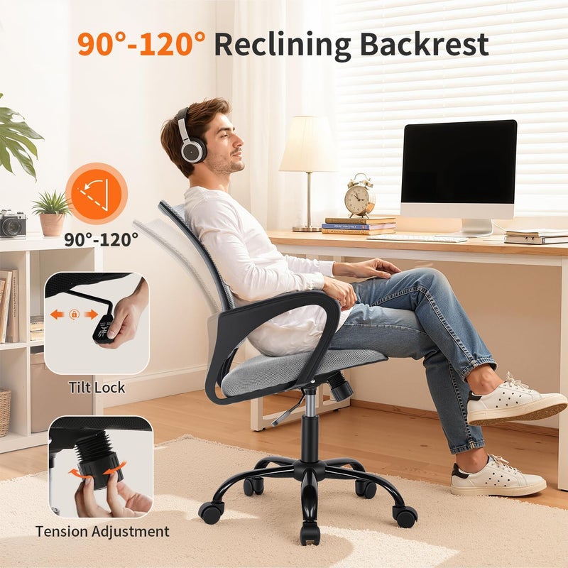 BestOffice Office Chair Ergonomic Cheap Desk Chair Mesh Computer Chair Lumbar Support Modern Executive Adjustable Stool Rolling Swivel Chair for Back Pain (Grey) - Image 5